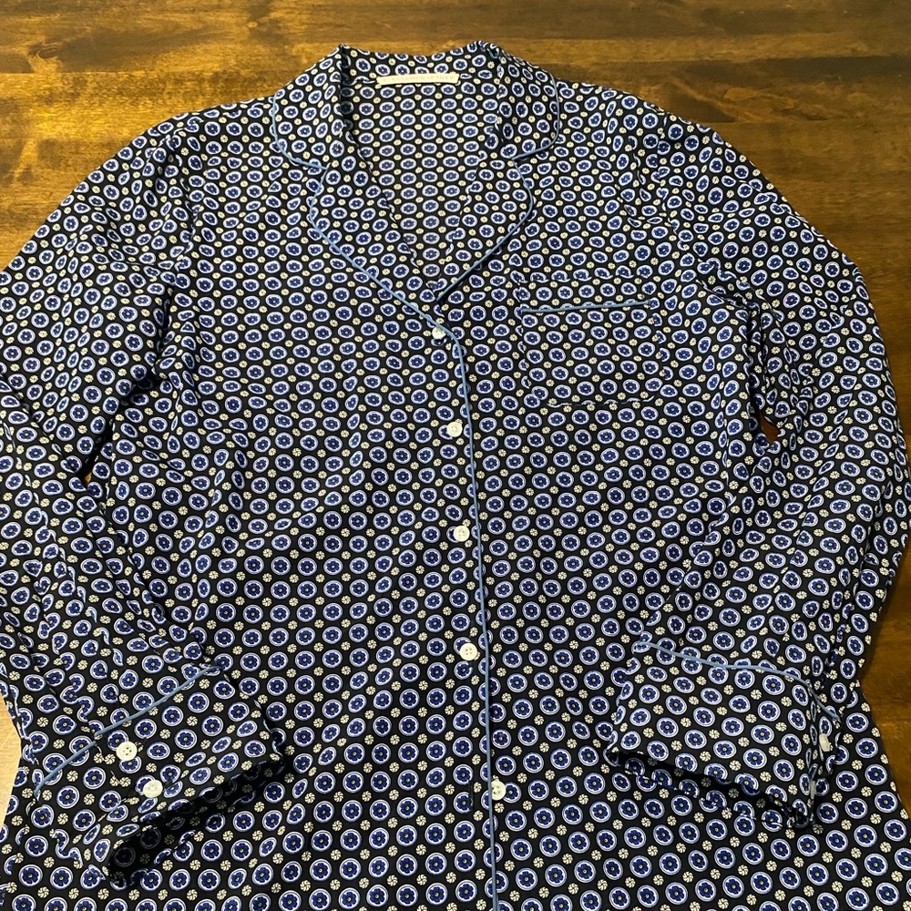 Stella McCartney Silk Blouse Navy Blue Medallion Print Button Up Shirt Small